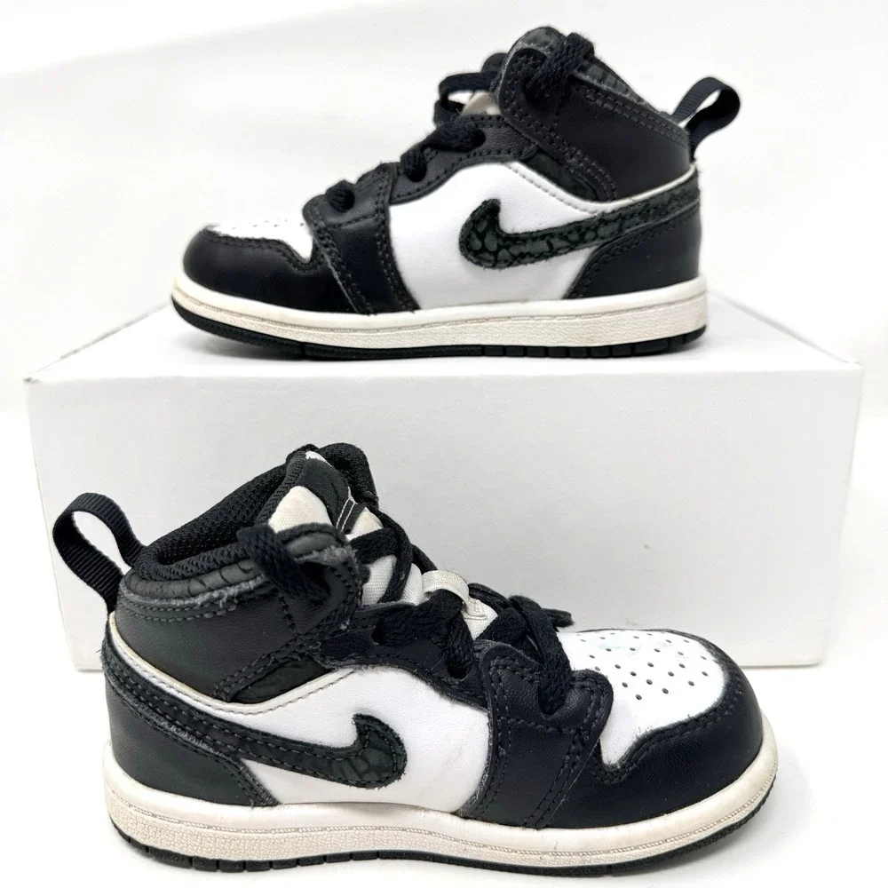 Nike Air Jordan 1 Mid Panda Elephant Toddler Shoes 8C Black White FB9912-001